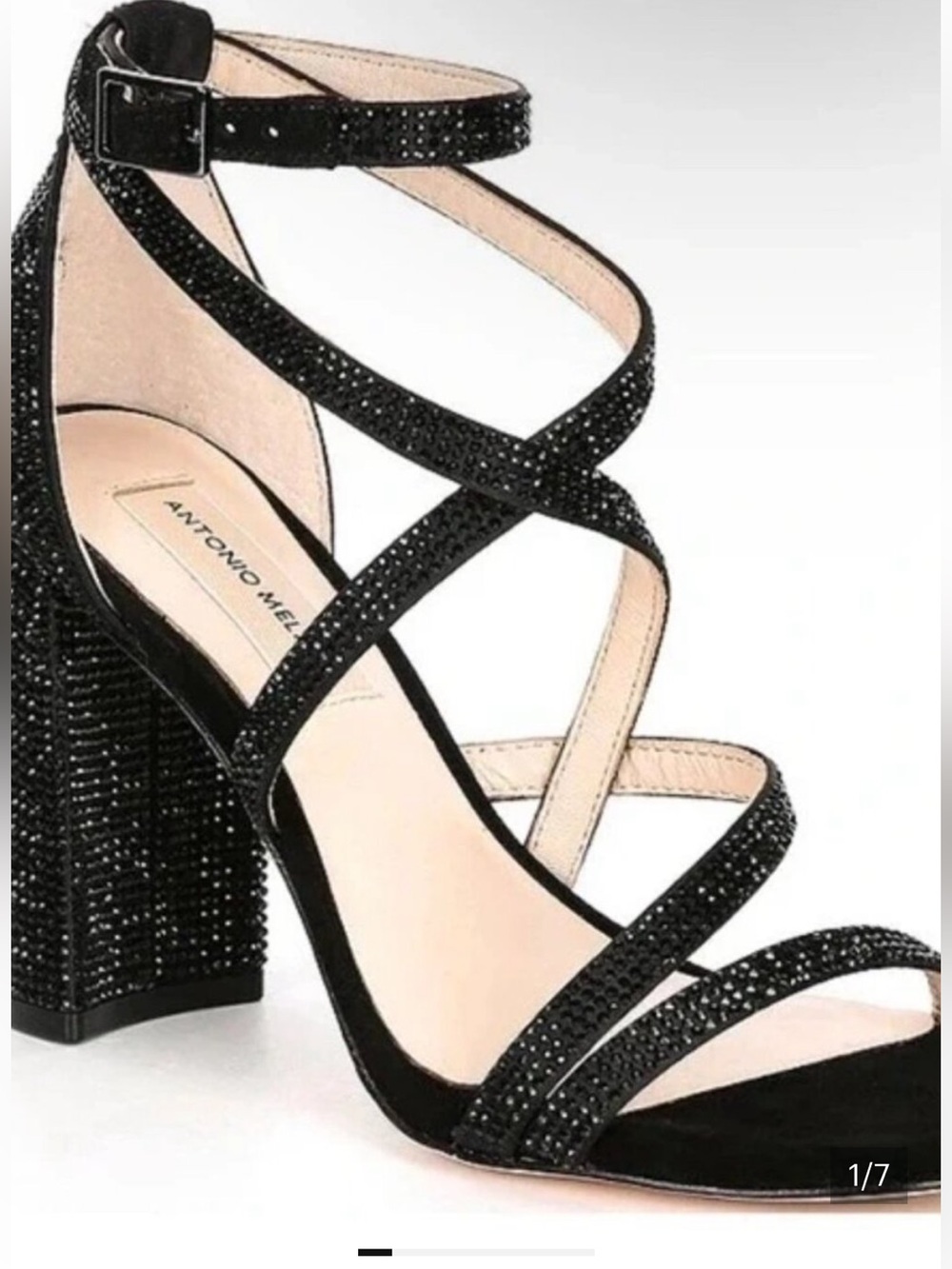Antonio Melani Sz 10 Super Sparkly Black Strappy Wrap Heeled Sandals Rhinestone
